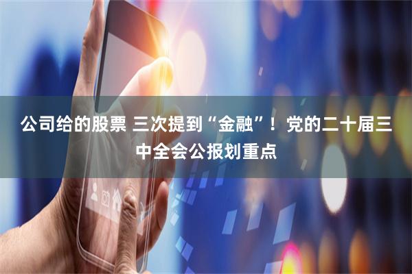 公司给的股票 三次提到“金融”！党的二十届三中全会公报划重点
