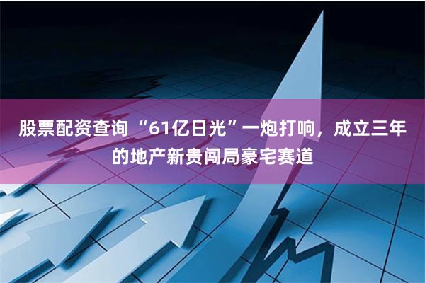 股票配资查询 “61亿日光”一炮打响，成立三年的地产新贵闯局豪宅赛道